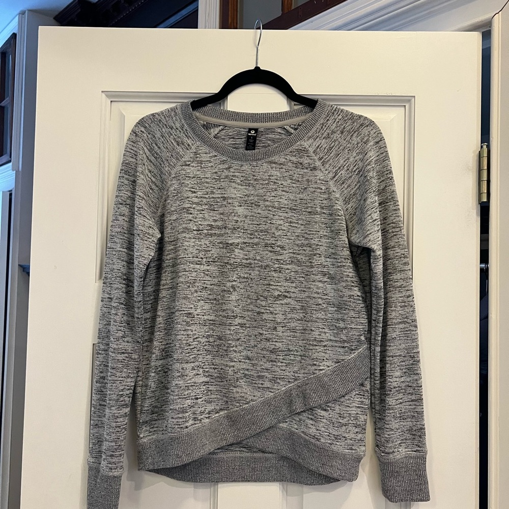 90 Degree By Reflex Gray Crew Neck Sweater with Asymmetrical Hem